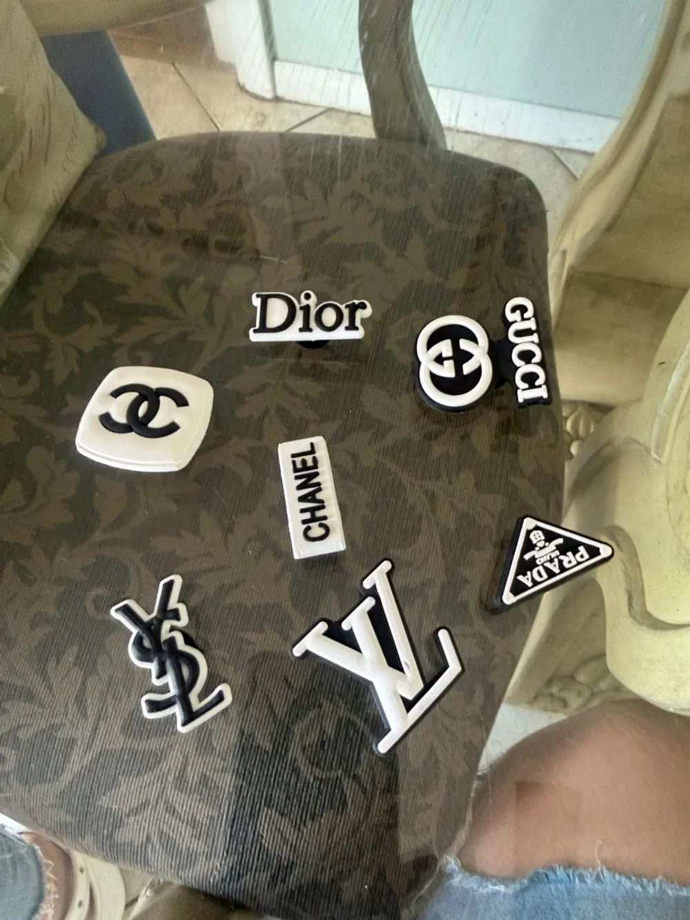 Designer Logo of Crocs gibitz charms Set - Black and White Fashion Brand